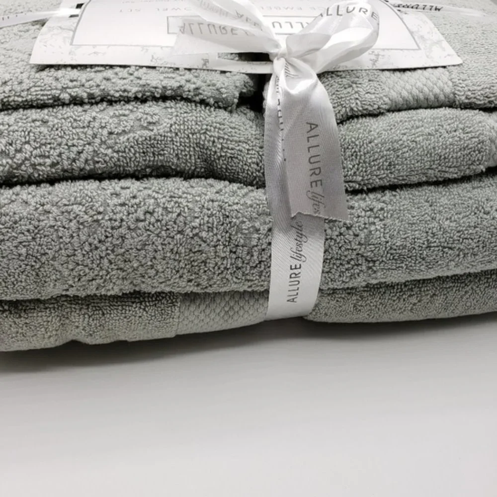 Allure Lifestyle Jacquard Tasseled Towel Set 6-Piece - Silver Sage